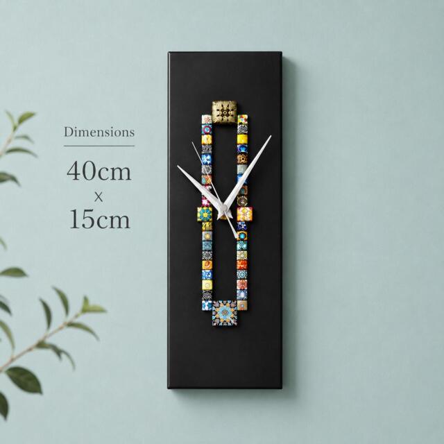 Black Long Wall Clock 40cm - Handmade Glass Mosaic Modern Decor - image 1