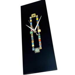 Handmade Black Wall Clock Colorful Glass Cabochons, Non-Ticking/Sweeping Hands, 40cm - thumbnail 2