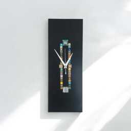 Black Long Wall Clock 40cm - Handmade Glass Mosaic Modern Decor - thumbnail 3