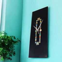 Handmade Black Wall Clock Colorful Glass Cabochons, Non-Ticking/Sweeping Hands, 40cm - thumbnail 3