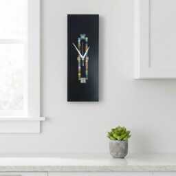 Black Long Wall Clock 40cm - Handmade Glass Mosaic Modern Decor - thumbnail 4