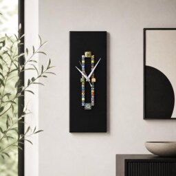 Black Long Wall Clock 40cm - Handmade Glass Mosaic Modern Decor - thumbnail 2