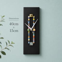 Black Long Wall Clock 40cm - Handmade Glass Mosaic Modern Decor - thumbnail 1