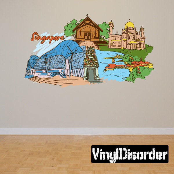 Famous City Singapore Wall Decal - Fabric Vinyl Removable & Reusable Famouscityuscolor007Et