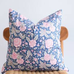 Block Print Pillow Cover Floral Batik, Natural Dyed Textile - thumbnail 2