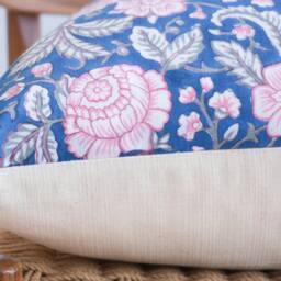 Block Print Pillow Cover Floral Batik, Natural Dyed Textile - thumbnail 3