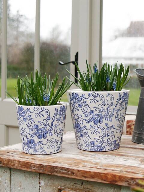 Blue Vintage Floral Plant Pot - image 1