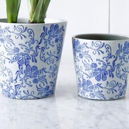 Blue Vintage Floral Plant Pot - thumbnail 3