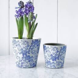 Blue Vintage Floral Plant Pot - thumbnail 2