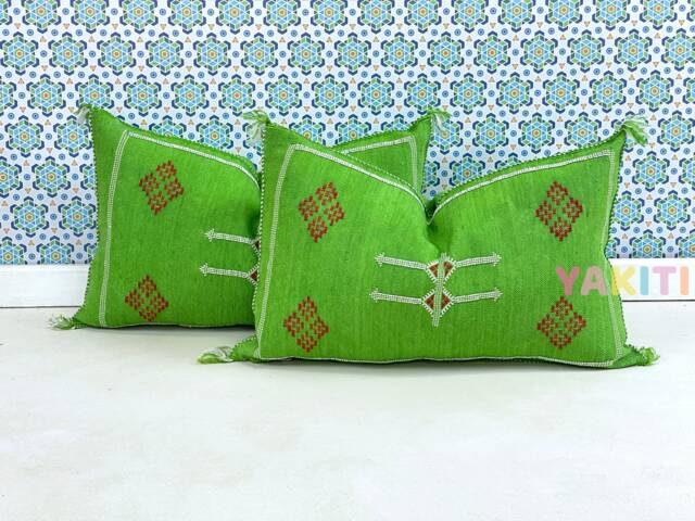 Yakiti-Green Square Moroccan Pillows , Aka Cactus Silk Pillow, Decorative Pillows, Sabra Pillows, Moroccan Decor Designer Cactus - image 1