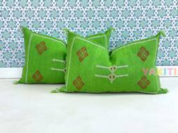 Yakiti-Green Square Moroccan Pillows , Aka Cactus Silk Pillow, Decorative Pillows, Sabra Pillows, Moroccan Decor Designer Cactus - thumbnail 1
