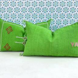 Yakiti-Green Square Moroccan Pillows , Aka Cactus Silk Pillow, Decorative Pillows, Sabra Pillows, Moroccan Decor Designer Cactus - thumbnail 2