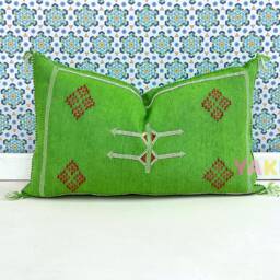 Yakiti-Green Square Moroccan Pillows , Aka Cactus Silk Pillow, Decorative Pillows, Sabra Pillows, Moroccan Decor Designer Cactus - thumbnail 3