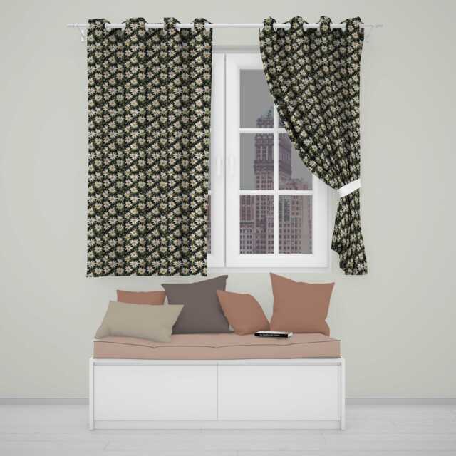 White Clematis Flowers Black Background Seamless Pattern Botanical Floral Readymade Eyelet Ring Top Thermal 100% Blackout Curtains - image 1