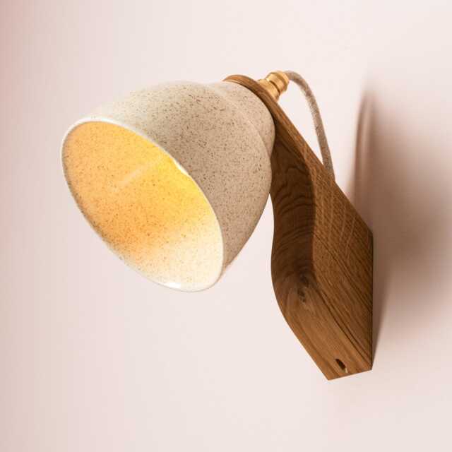 Speckled Cream Gloss Element Wall Light in Ceramic & Oak - image 1