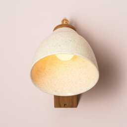Speckled Cream Gloss Element Wall Light in Ceramic & Oak - thumbnail 2