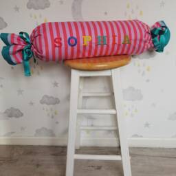 Personalized Embroidered Bolster Pillow - Striped Cotton, Cozy Room Decor - thumbnail 3