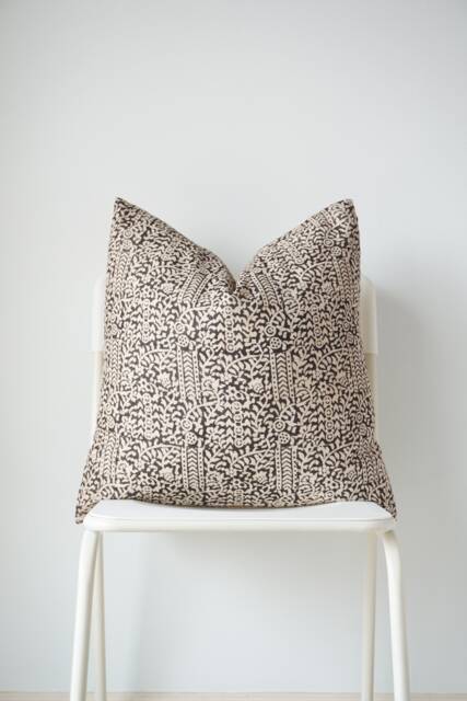 "Block Print Pillow Cover Floral Batik, Ethnic Farmhouse Decor - 20"" X 20" - image 1