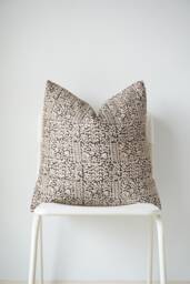 "Block Print Pillow Cover Floral Batik, Ethnic Farmhouse Decor - 20"" X 20" - thumbnail 1