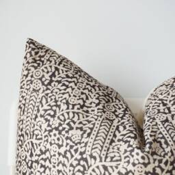 "Block Print Pillow Cover Floral Batik, Ethnic Farmhouse Decor - 20"" X 20" - thumbnail 2