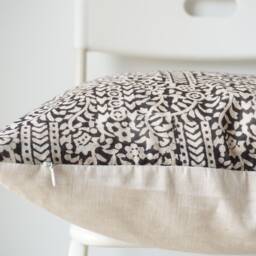 "Block Print Pillow Cover Floral Batik, Ethnic Farmhouse Decor - 20"" X 20" - thumbnail 3