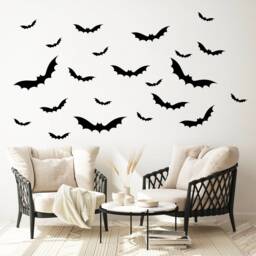 Bats Wall Decals Halloween, Professional Holiday Office Decor, Large & Small Black Bat Stickers, October 31St Decorations, Scary Pumpkin - thumbnail 3