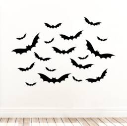 Bats Wall Decals Halloween, Professional Holiday Office Decor, Large & Small Black Bat Stickers, October 31St Decorations, Scary Pumpkin - thumbnail 1