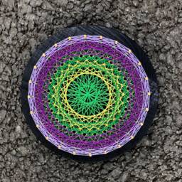Uv Psychedelic Green Purple Mandala String Art, 13x13cm/5 Inches, Handmade Wall Art, 3D, Black Light, Home Decor, Wall Hanging, Yoga, Thread&nails - thumbnail 1