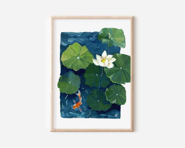 Koi Fish & Lotus Gouache Painting Zen Series Art Print N.01 - image 1