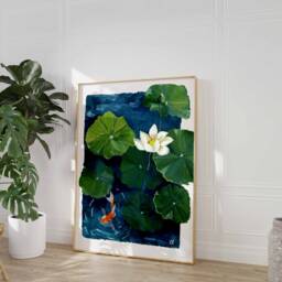 Koi Fish & Lotus Gouache Painting Zen Series Art Print N.01 - thumbnail 2