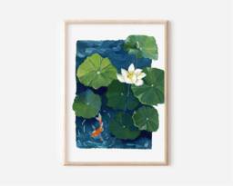 Koi Fish & Lotus Gouache Painting Zen Series Art Print N.01 - thumbnail 1