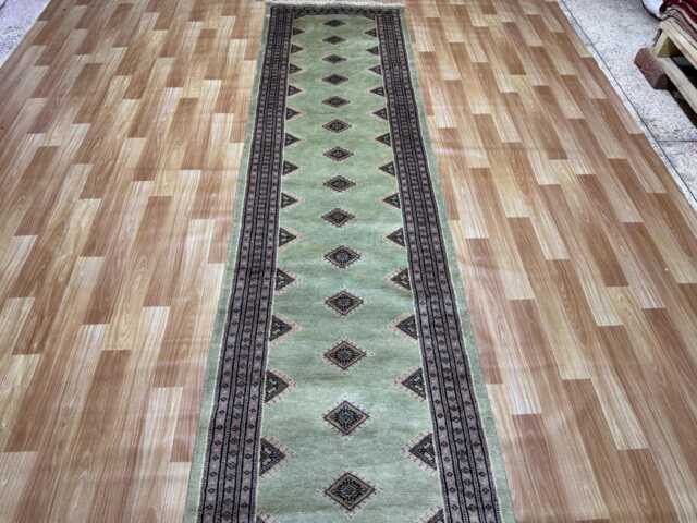 2.4x11 Pistachio Green Bokhara Rug - Runner Hallway Stairs Bukhara Long Woolen Afghan - image 1