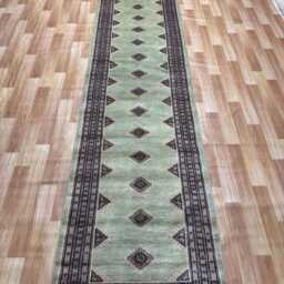 2.4x11 Pistachio Green Bokhara Rug - Runner Hallway Stairs Bukhara Long Woolen Afghan - thumbnail 2