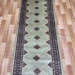 2.4x11 Pistachio Green Bokhara Rug - Runner Hallway Stairs Bukhara Long Woolen Afghan - thumbnail 3
