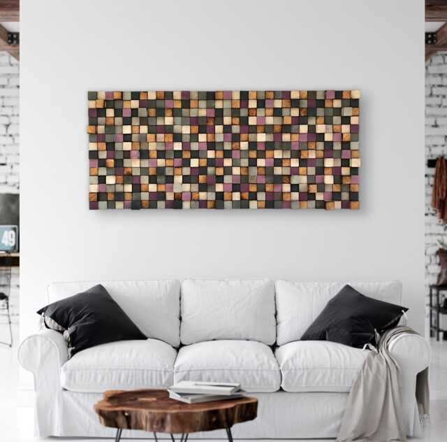 Reclaimed Wood Mosaic Wall Art - Gray, Purple, & Natural - image 1