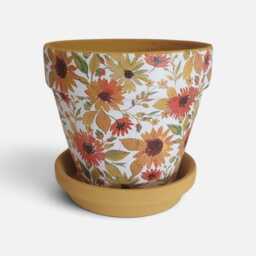 Indoor Plant Pot. Beautiful Autumnal Yellow & Orange Decoupaged Terracotta Available in Three Sizes - thumbnail 2