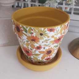 Indoor Plant Pot. Beautiful Autumnal Yellow & Orange Decoupaged Terracotta Available in Three Sizes - thumbnail 3