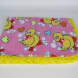Yellow Rubber Ducks Fleece Baby Blanket in Pink - thumbnail 3
