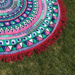 Round Towel, Roundie, Beach & Picnic Blanket, Boho , Picnic Blanket, Cotton Printed Screenprinted - thumbnail 2