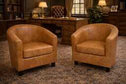 Tan Faux Leather Tub Chair With Mahogany Legs - thumbnail 1