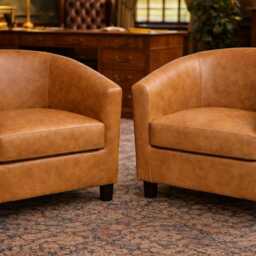 Tan Faux Leather Tub Chair With Mahogany Legs - thumbnail 4