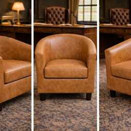 Tan Faux Leather Tub Chair With Mahogany Legs - thumbnail 3