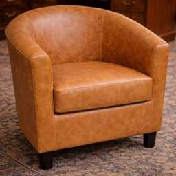 Tan Faux Leather Tub Chair With Mahogany Legs - thumbnail 2