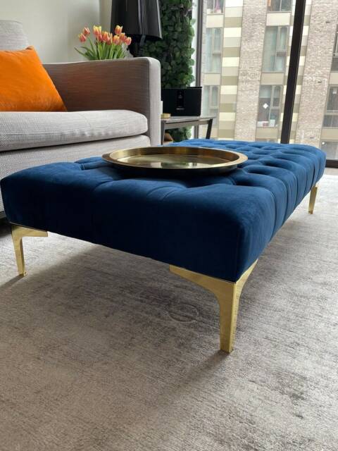Handmade Chesterfield Velvet Footstool Coffee Table With Gold Feet - image 1