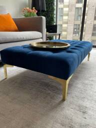 Handmade Chesterfield Velvet Footstool Coffee Table With Gold Feet