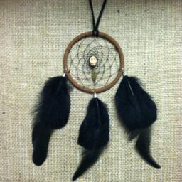 Handmade Brown Suede Dreamcatcher Howlite Skull, Black Feathers - thumbnail 3