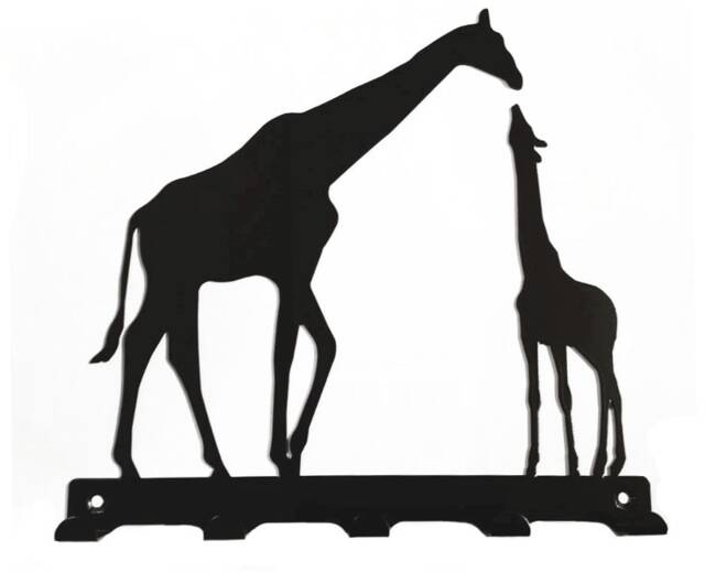 Mother & Baby Giraffe Silhouette Key Hook Rack - Metal Wall Art