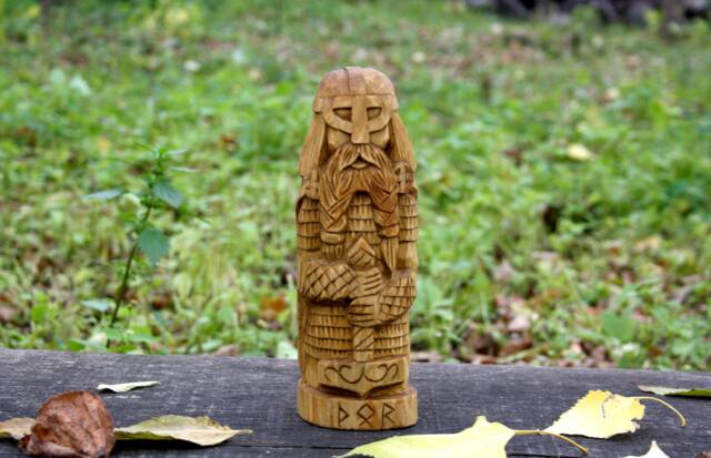 Hand Carved Wooden Thor Statue. - 7.8 Inches Norse Vikings God Figurine - image 1