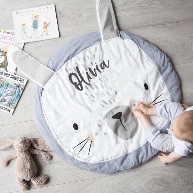 Personalised Bunny Playmat - Soft Cotton Baby Mat With 3D Ears - image 1