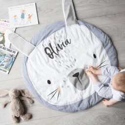 Personalised Bunny Playmat - Soft Cotton Baby Mat With 3D Ears - thumbnail 1